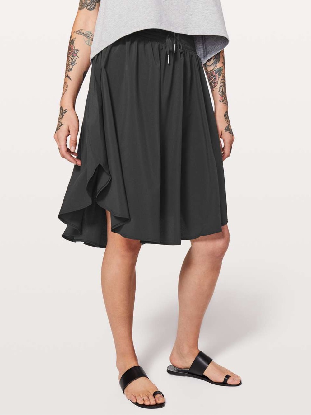 Lululemon Black The Everyday Ruffle Midi Skirt High Rise Asymmetrical Size 8